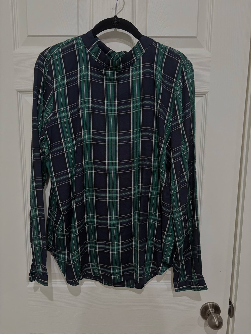 Green and Navy Plaid Long Sleeve Top